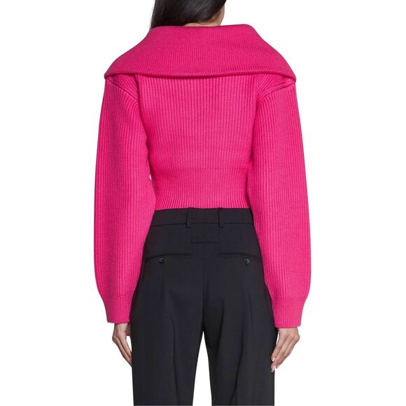 NWT Jacquemus Risoul Merino Wool 1/4 Zip Rib Layered Crop Sweater FR36/US4 $890 - Picture 2 of 11
